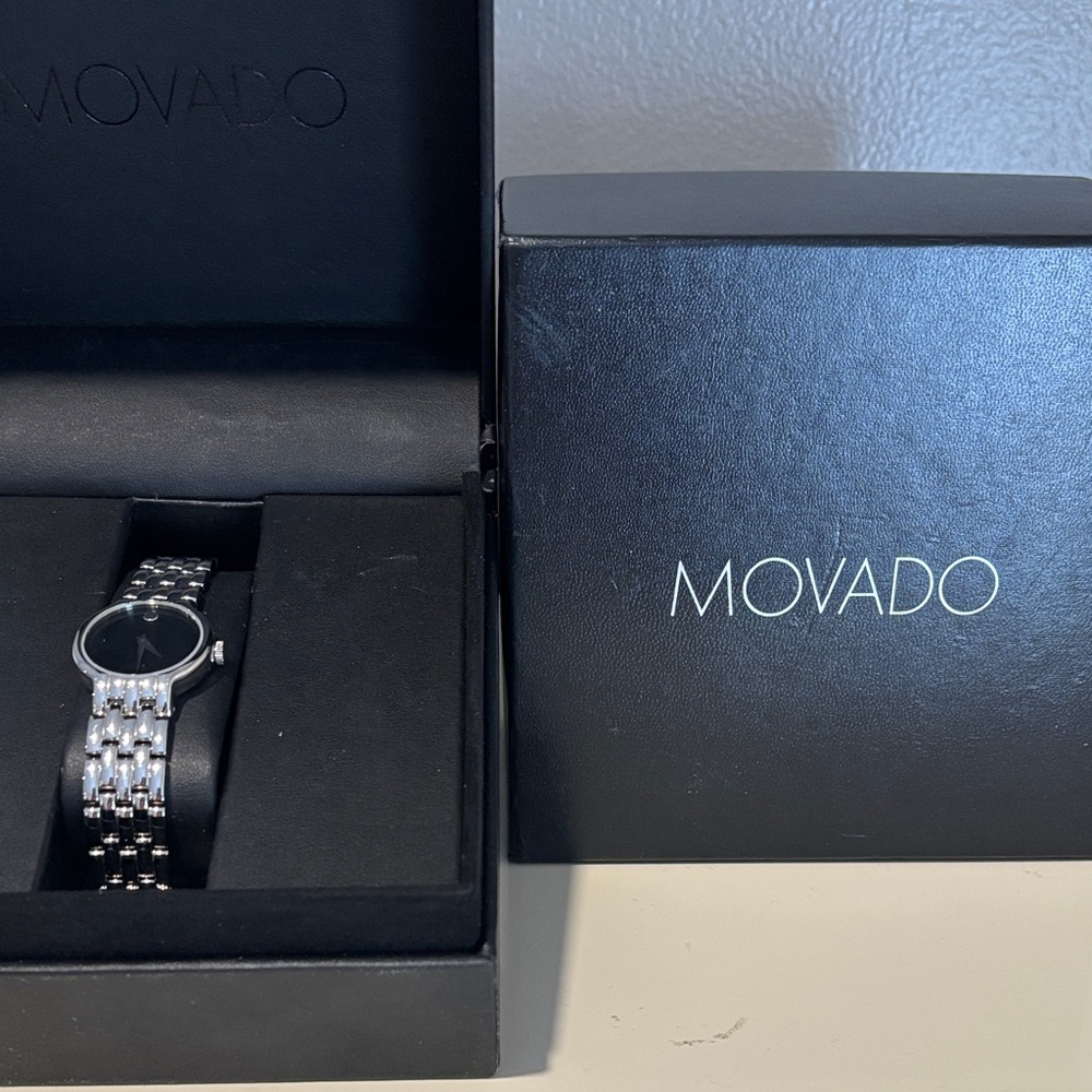 Movado Women's Black and Silver Bracelet Watch